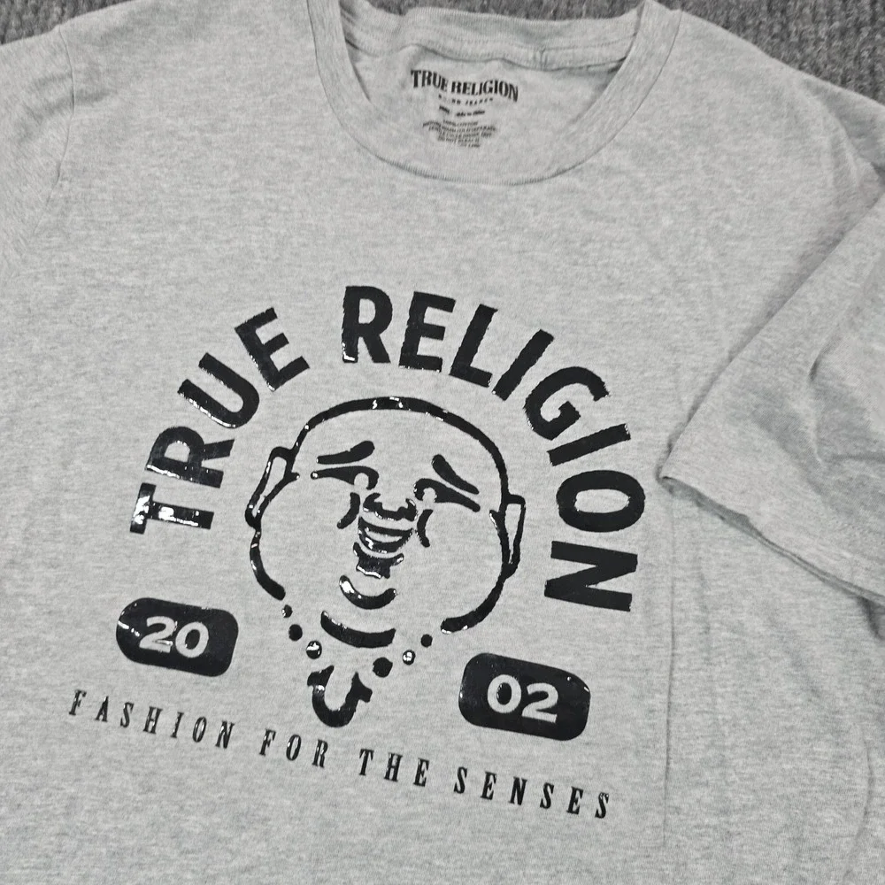 True Religion Shirt Mens Small Gray Buddha 2002 Fashion For Senses Graphic‎ Tee